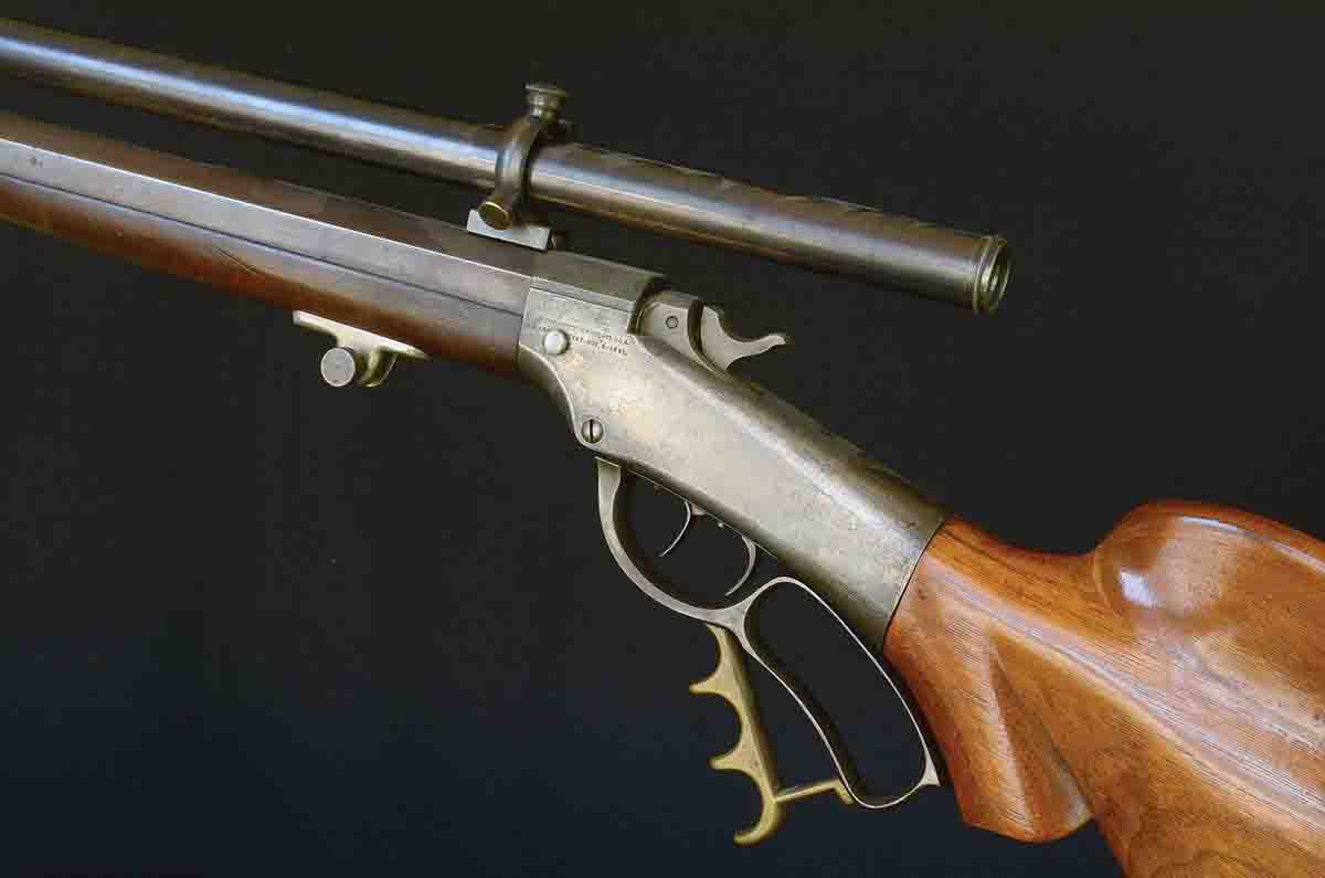 The Ballard .32-40 is a classic target rifle; the Schoyen barrel with a false muzzle and adjustable scope mounts are unique to the era.